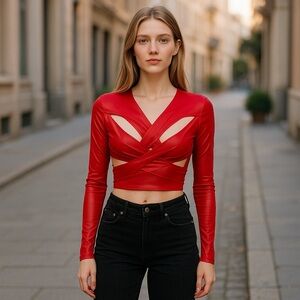 Red PU Long Sleeve Sexy Party Top
New